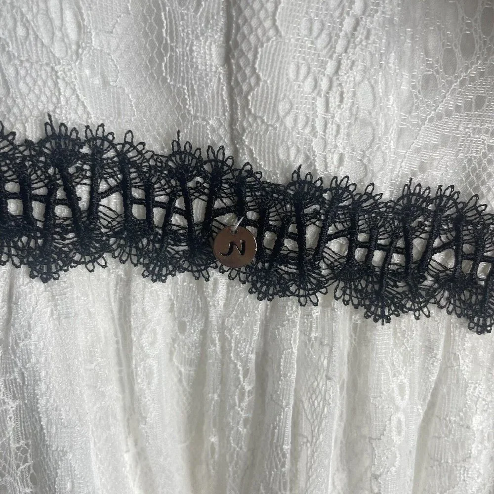 Wolf And Badger Nissa Dress EU 40 US 8 White Black Lace V Neck MIDI Short Sleeve - Picture 5 of 11